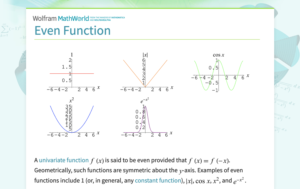 Even Function -- from Wolfram MathWorld