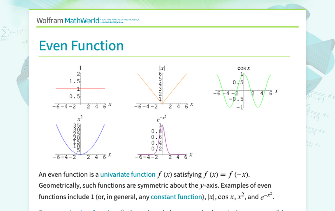 Even Function From Wolfram MathWorld