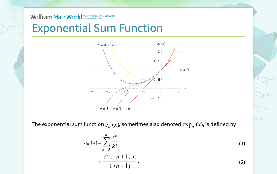 Exponential sum function from wolfram mathworld
