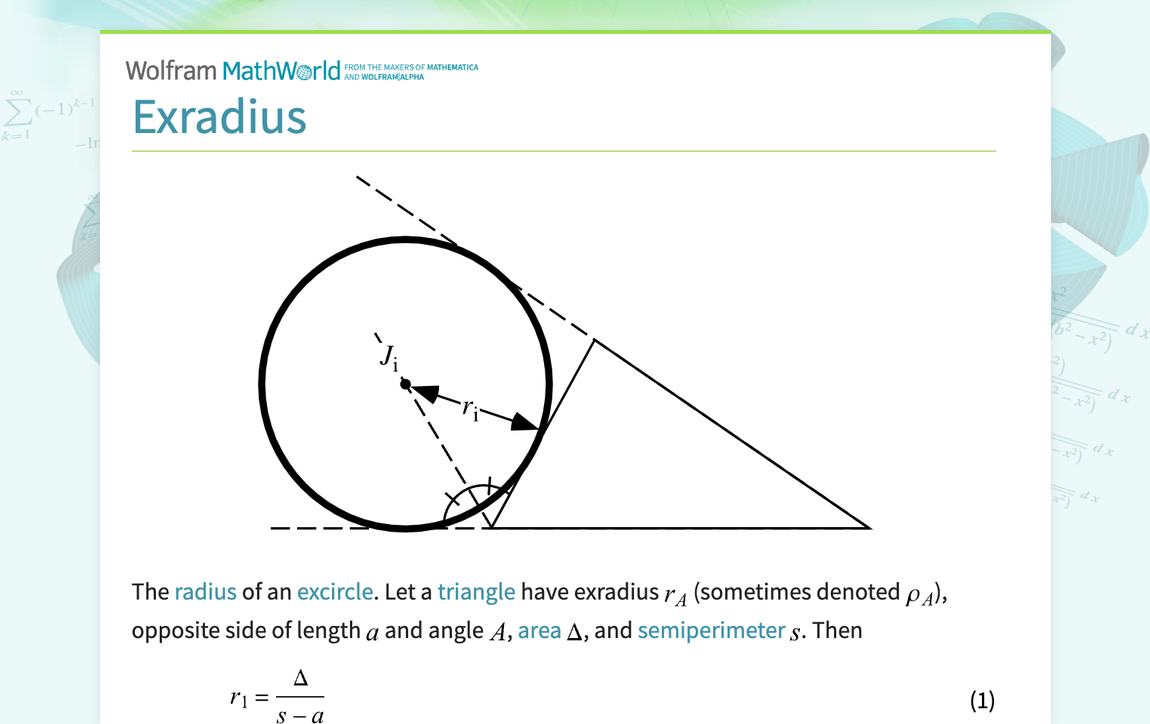 Exradius – from Wolfram MathWorld