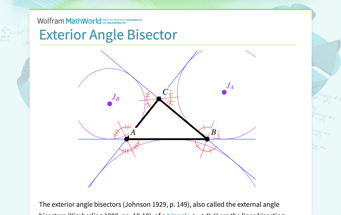 Exterior Angle Bisector From Wolfram MathWorld
