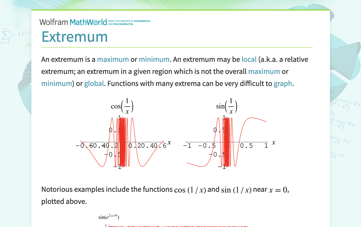 extremum of the function