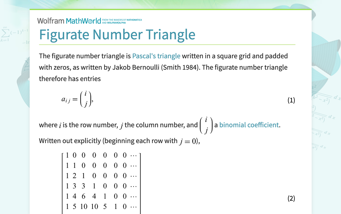 Figurate Number Triangle -- from Wolfram MathWorld