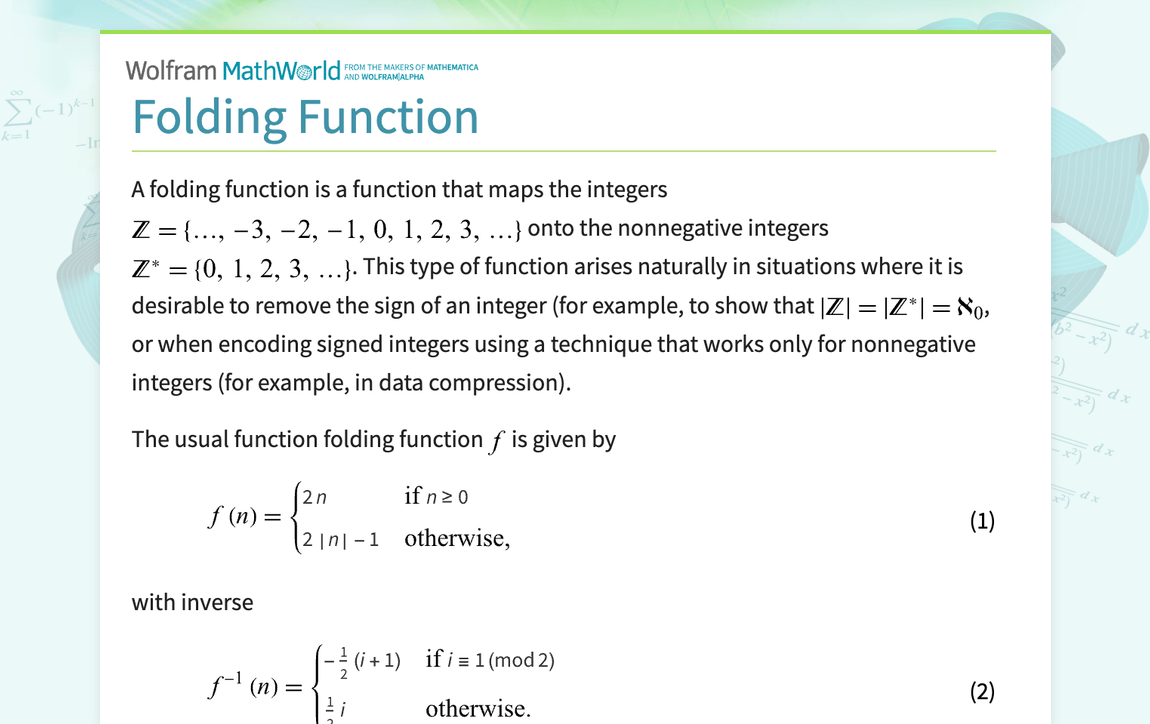 Folding Function -- from Wolfram MathWorld
