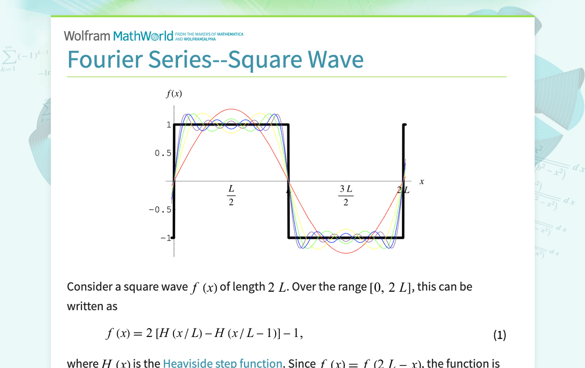 Fourier Series--Square Wave -- from Wolfram MathWorld