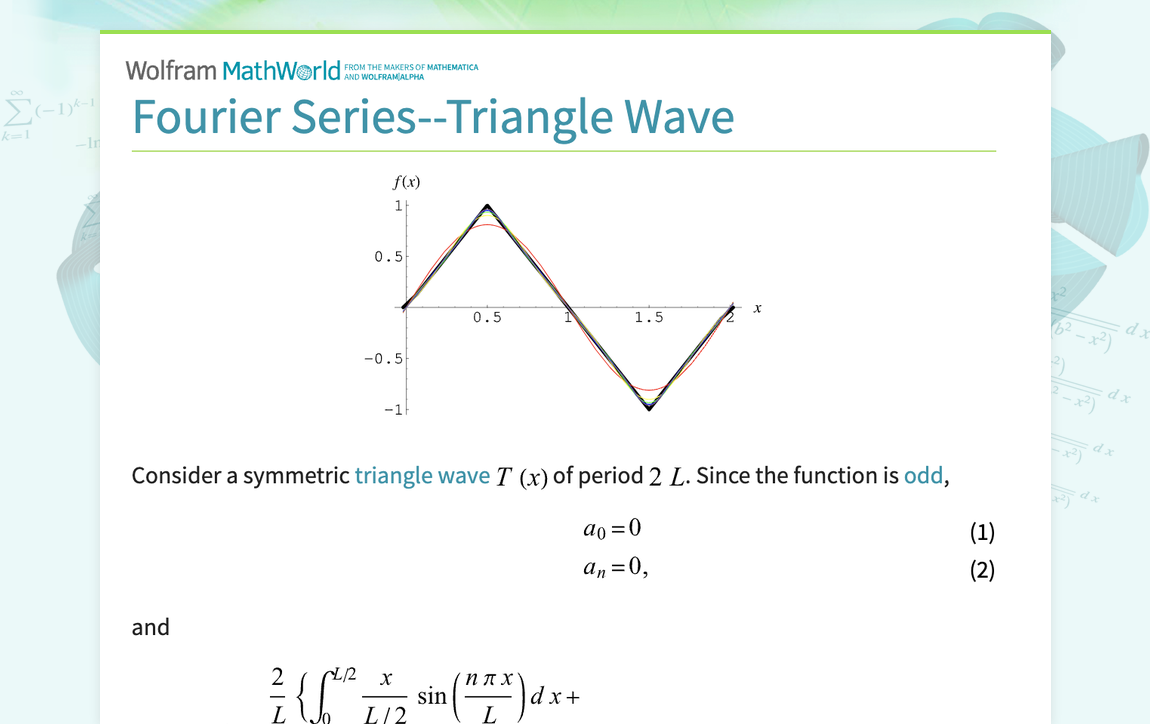 Fourier Series--Triangle Wave -- from Wolfram MathWorld