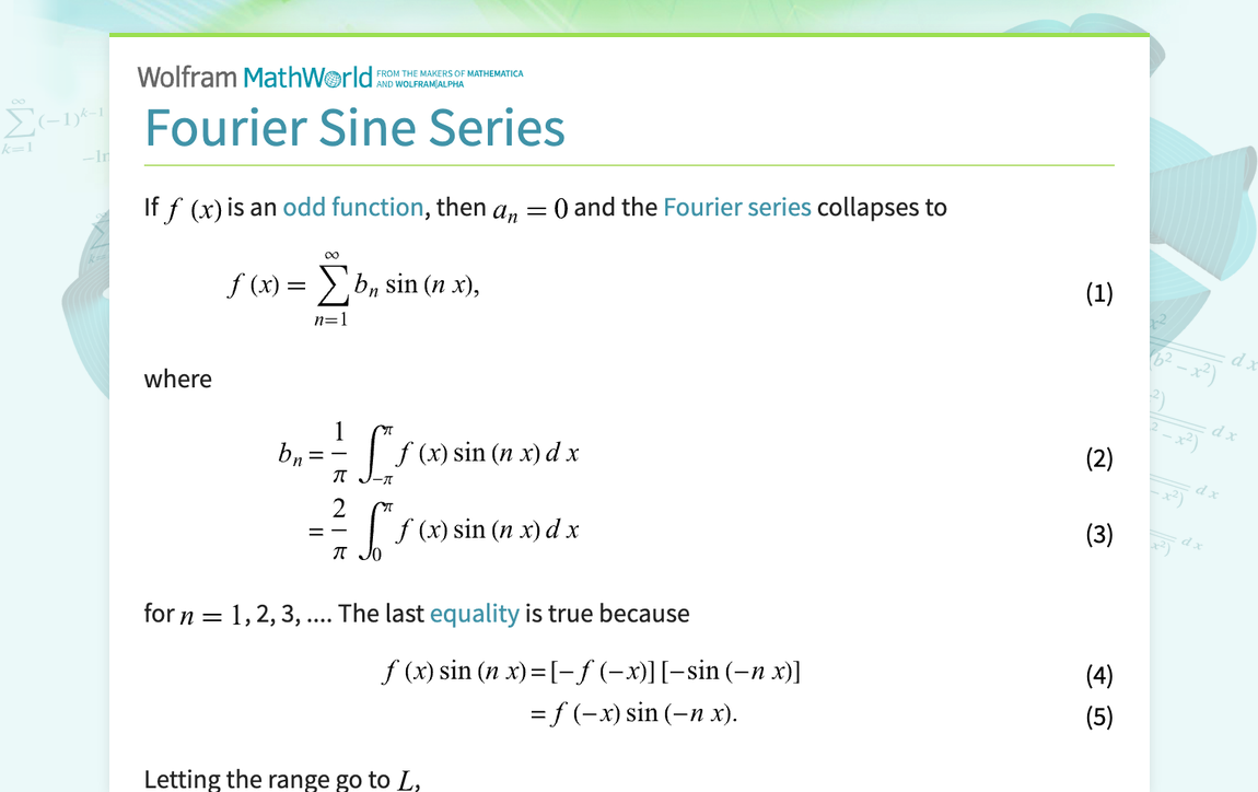 Fourier Sine Series -- from Wolfram MathWorld