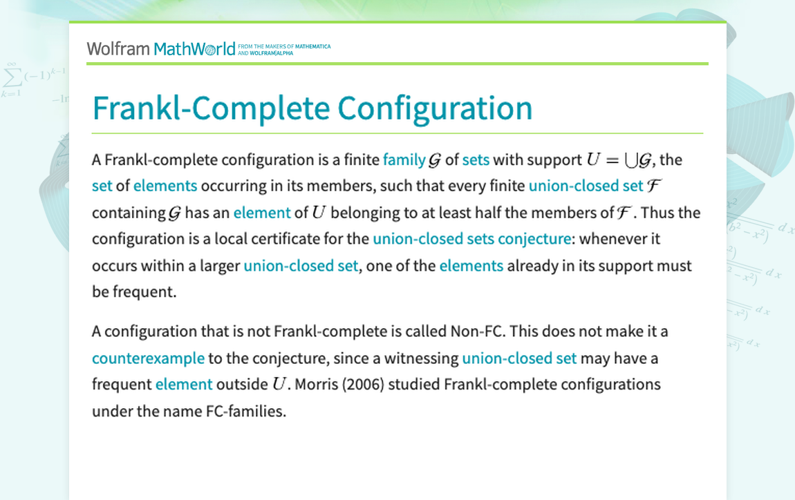 Frankl-Complete Configuration -- from Wolfram MathWorld