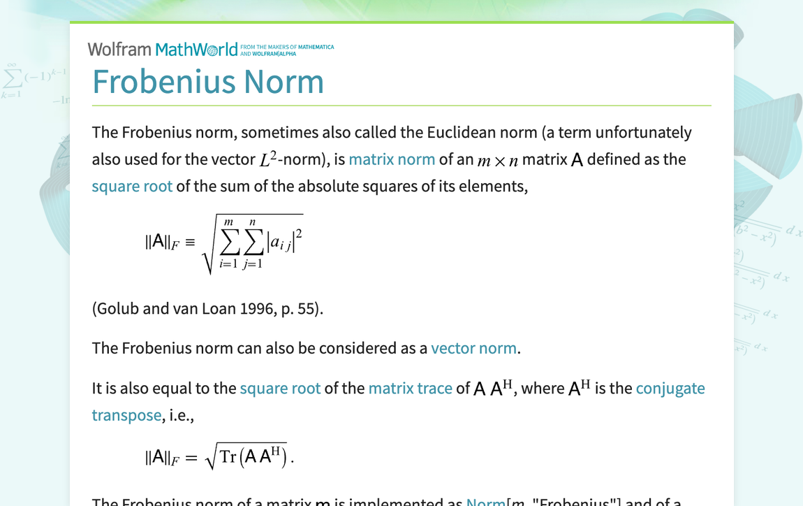 Frobenius norm from wolfram mathworld