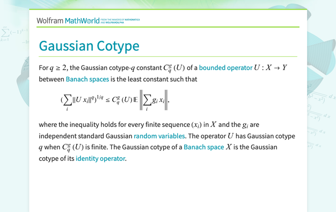 Gaussian Cotype -- from Wolfram MathWorld