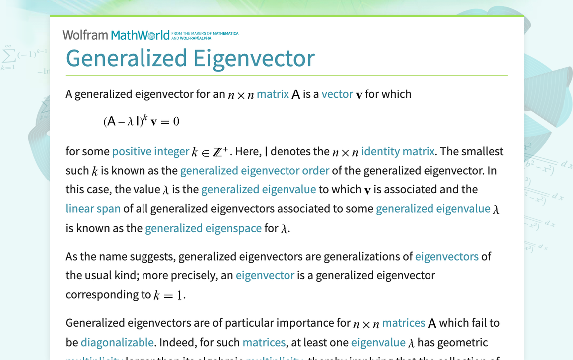 Generalized Eigenvector -- from Wolfram MathWorld