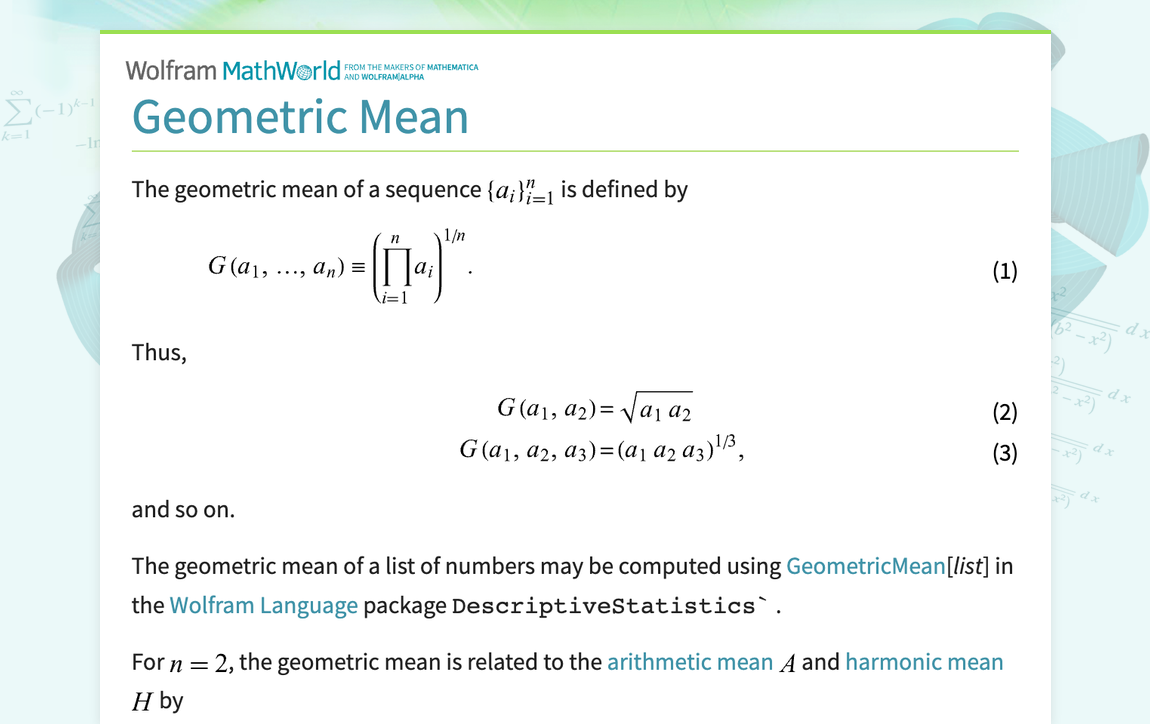 Geometric Mean -- from Wolfram MathWorld