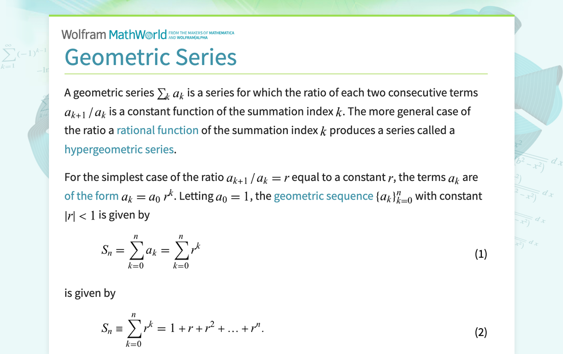 Geometric Series -- from Wolfram MathWorld