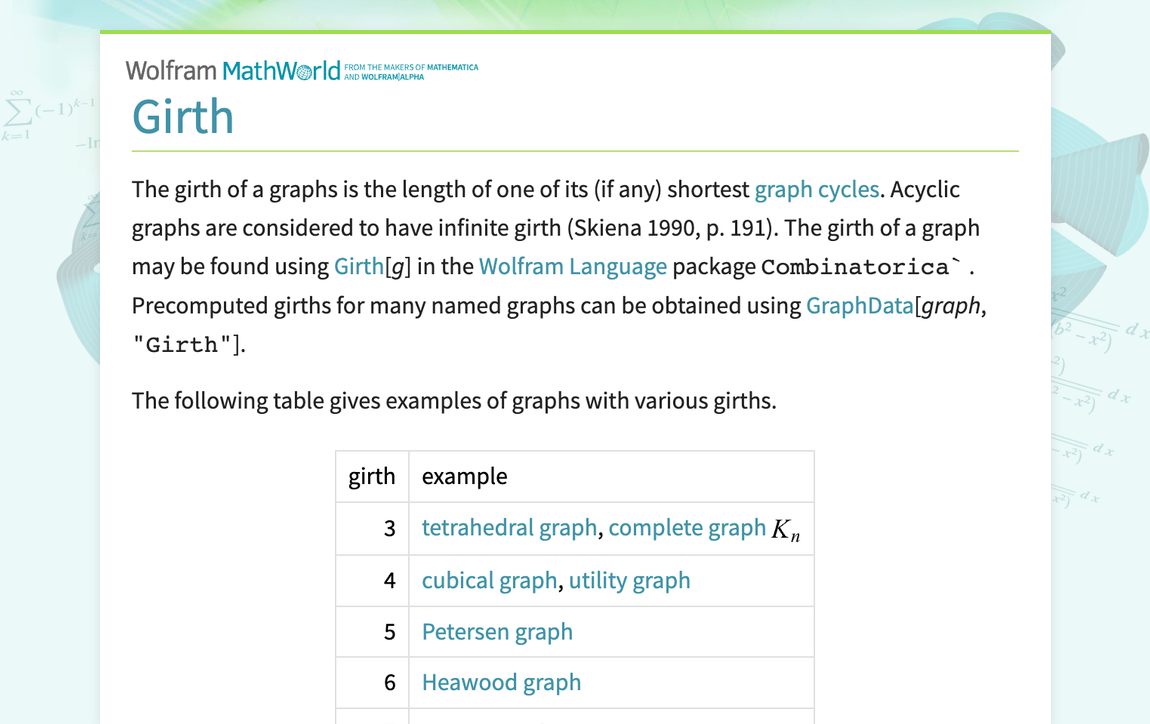 Girth -- from Wolfram MathWorld