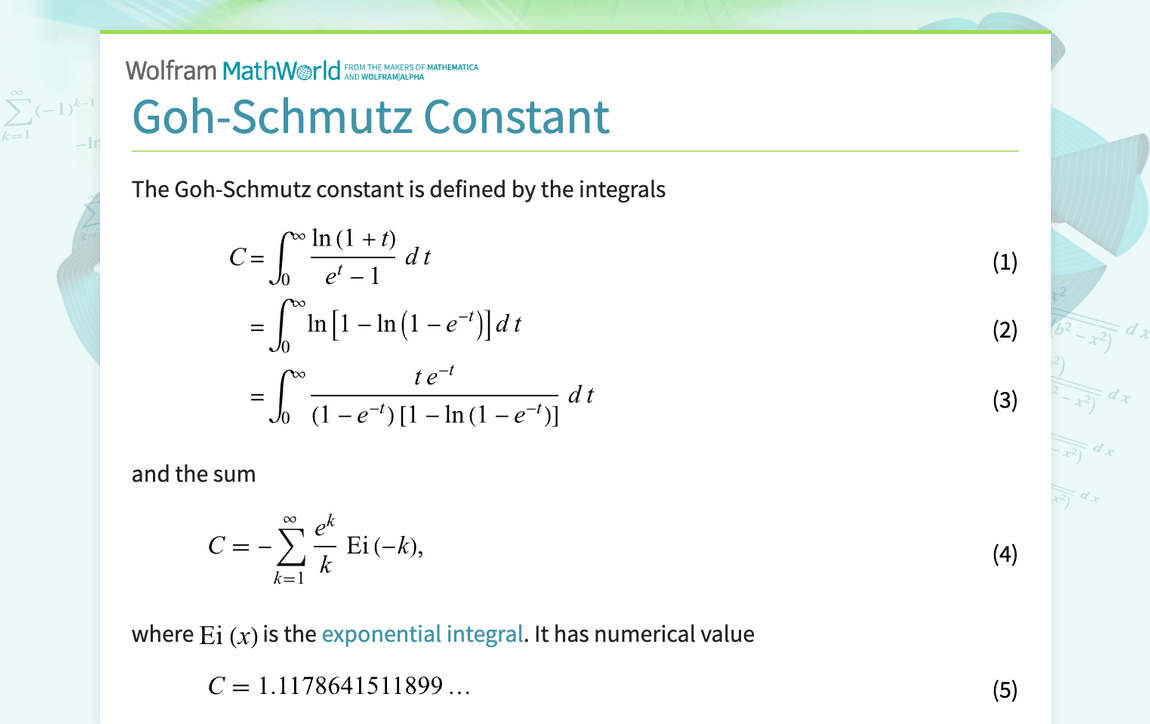 Goh-Schmutz Constant -- from Wolfram MathWorld