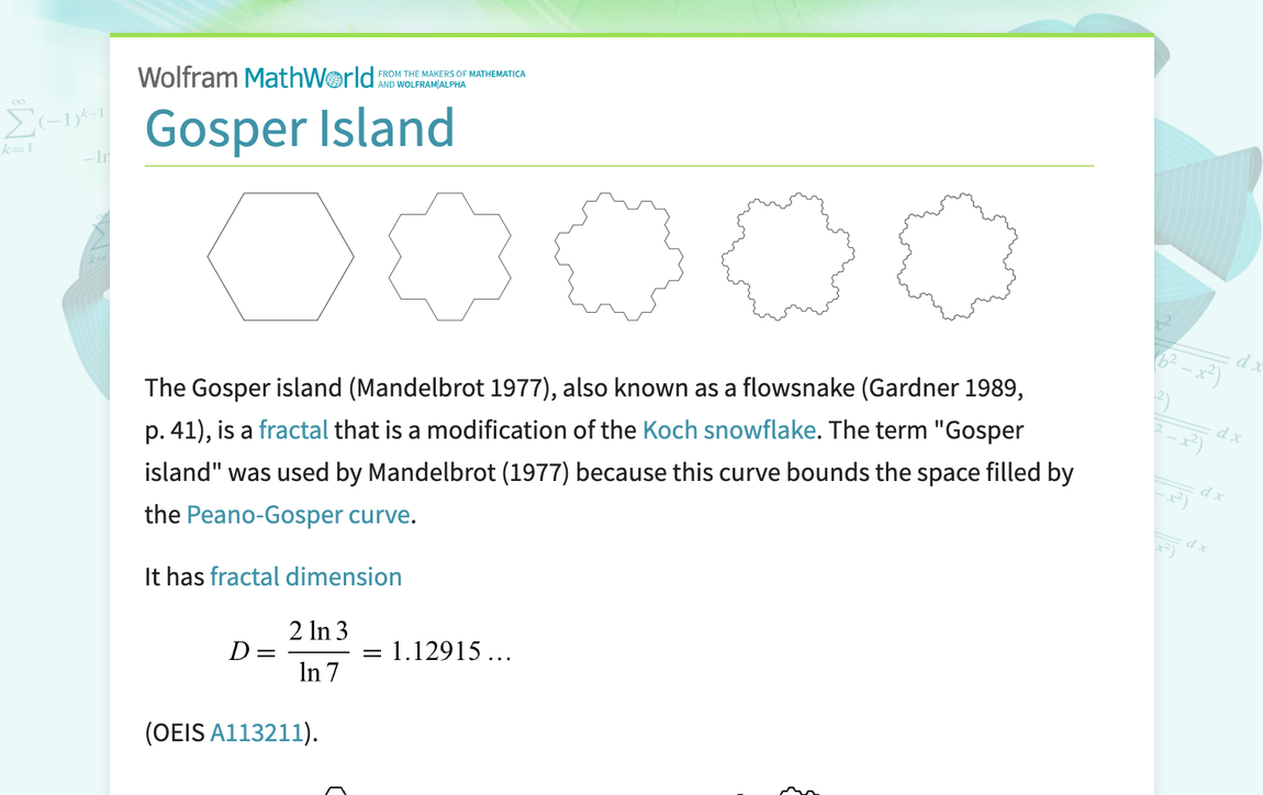 Gosper Island -- from Wolfram MathWorld