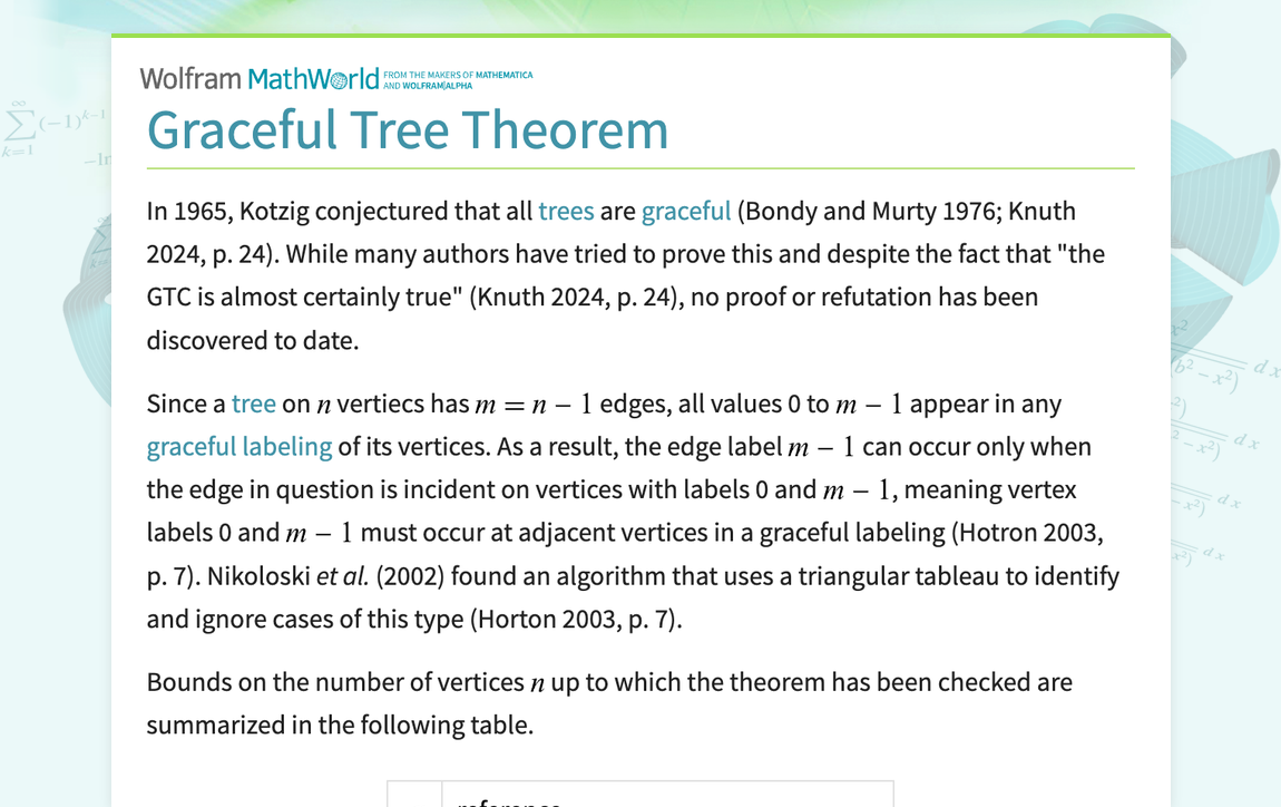 Graceful Tree Theorem -- from Wolfram MathWorld