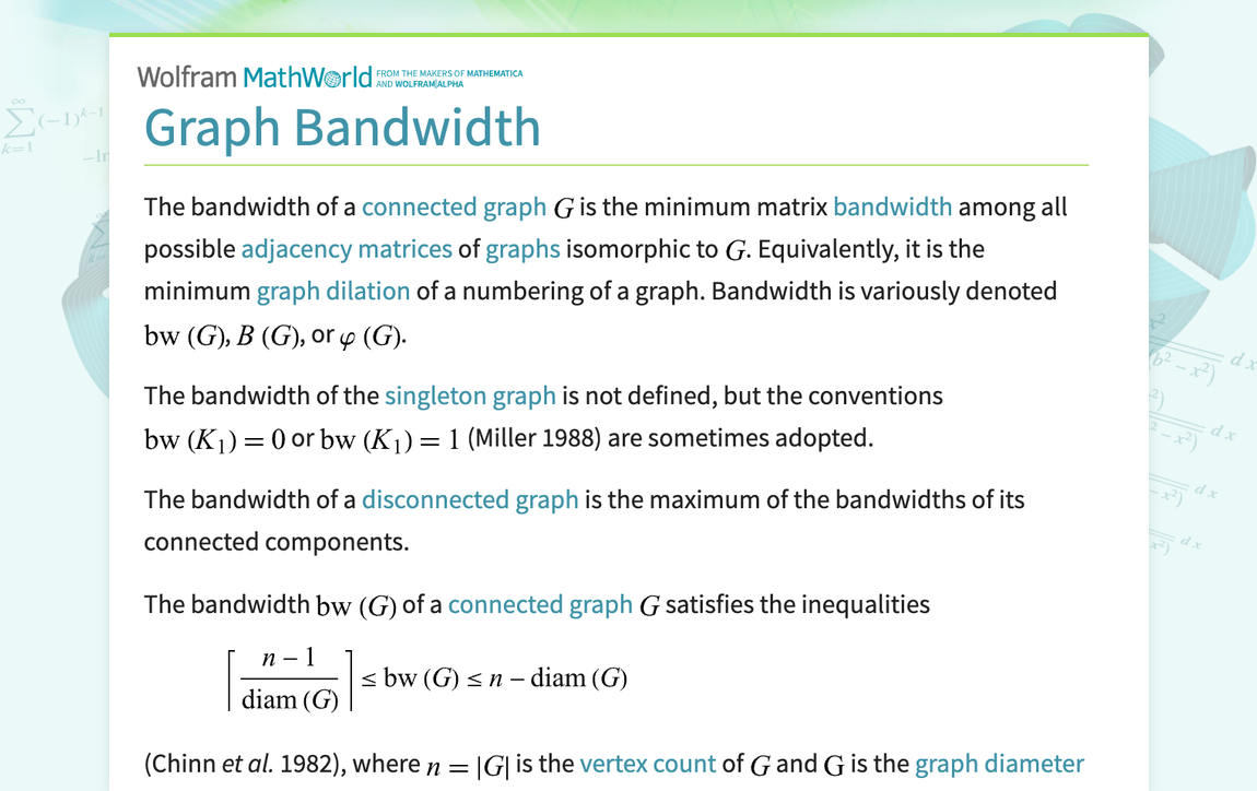 Graph Bandwidth -- from Wolfram MathWorld