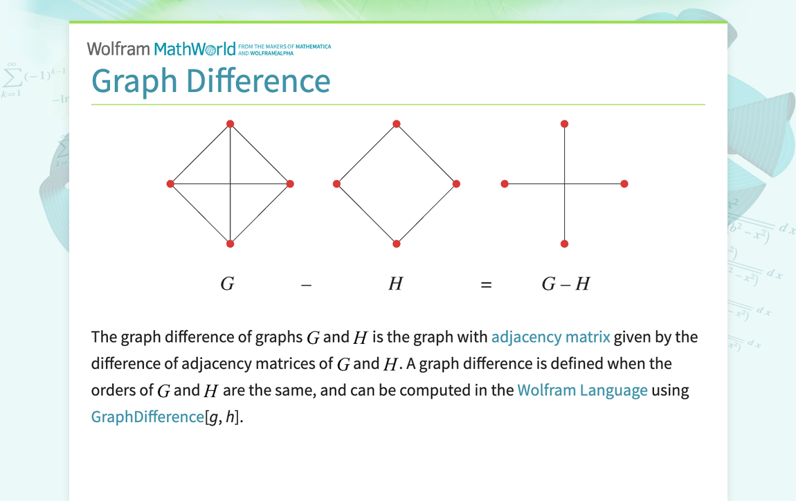 Graph Difference -- from Wolfram MathWorld