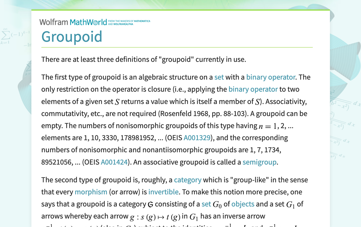 Groupoid -- from Wolfram MathWorld