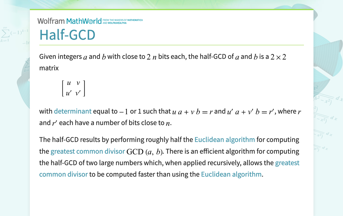 Half-GCD -- from Wolfram MathWorld