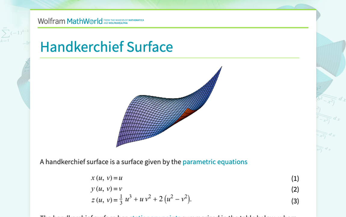 Handkerchief Surface -- from Wolfram MathWorld