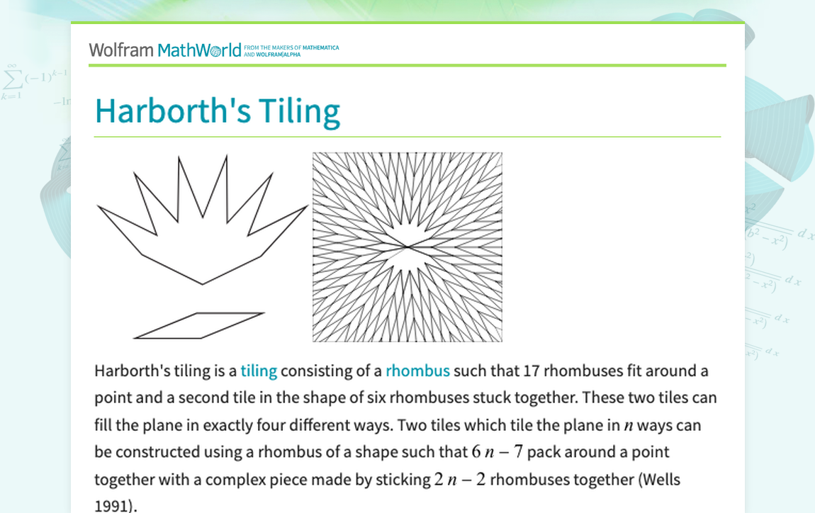Harborth's Tiling -- from Wolfram MathWorld
