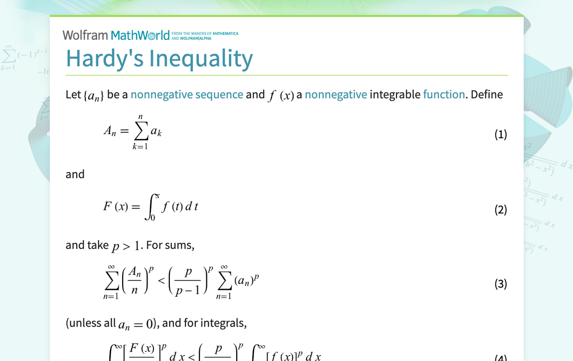Hardy's Inequality from Wolfram MathWorld