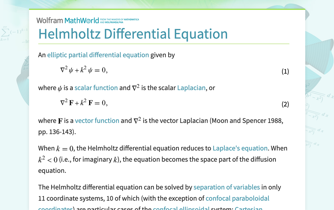 Helmholtz Differential Equation -- from Wolfram MathWorld