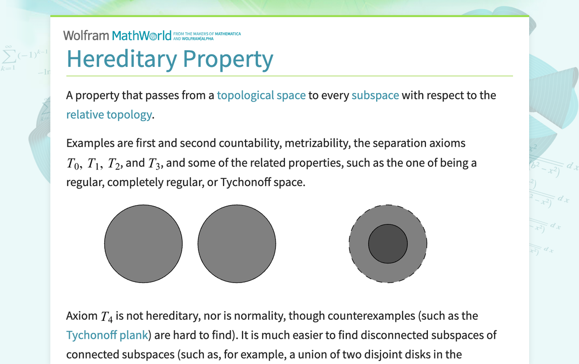 Hereditary Property -- from Wolfram MathWorld
