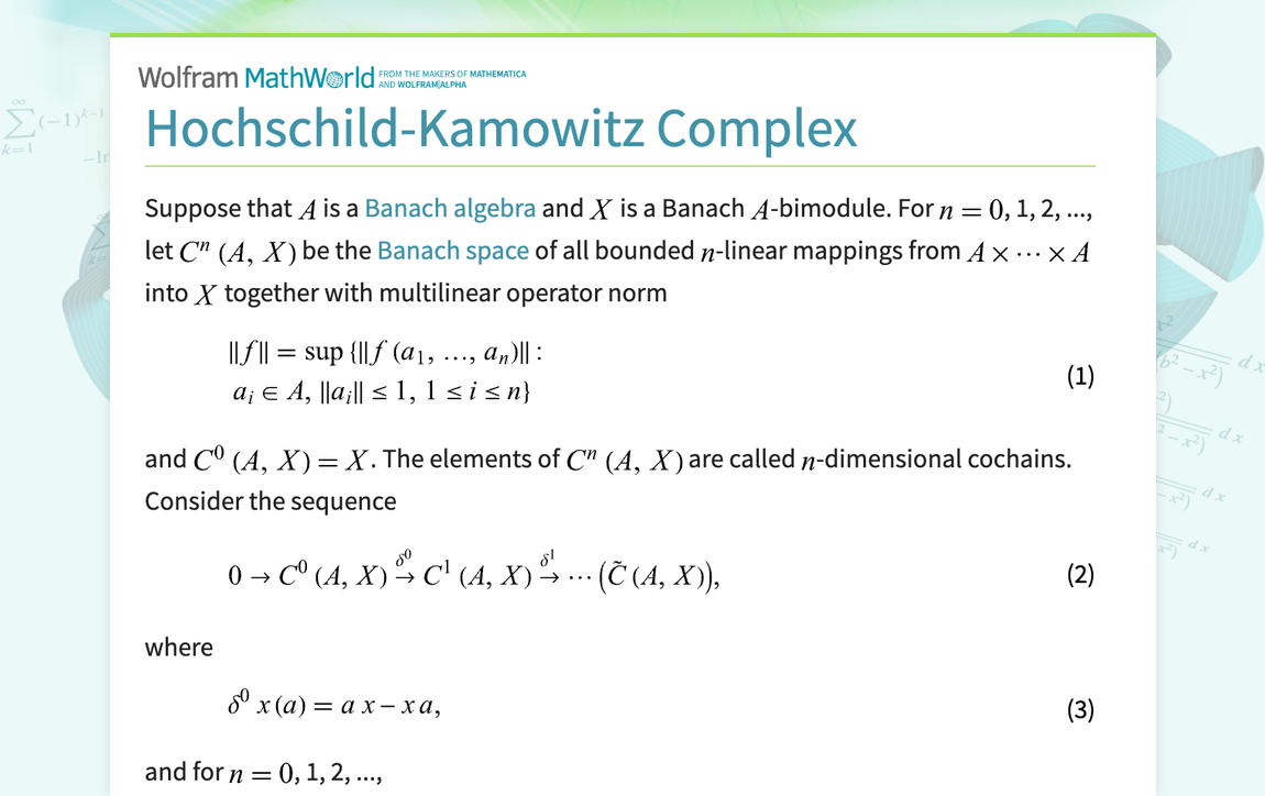 Hochschild-Kamowitz Complex -- from Wolfram MathWorld