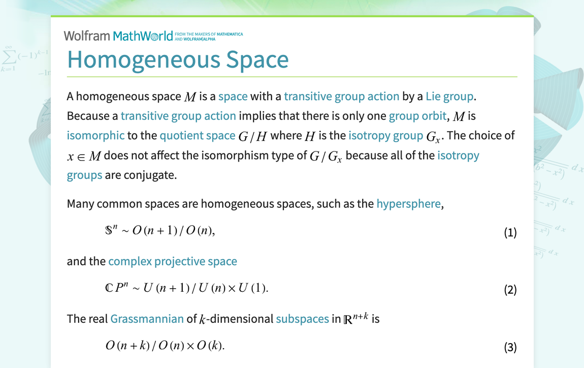Homogeneous Space -- from Wolfram MathWorld