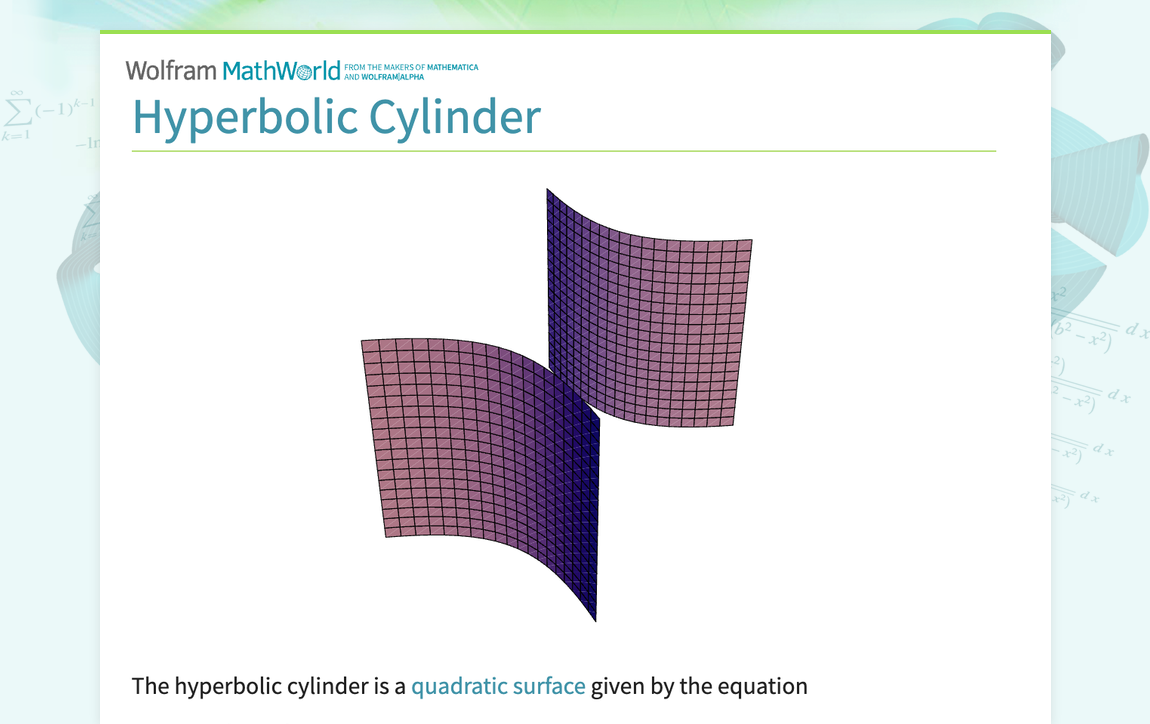 Hyperbolic Cylinder -- from Wolfram MathWorld