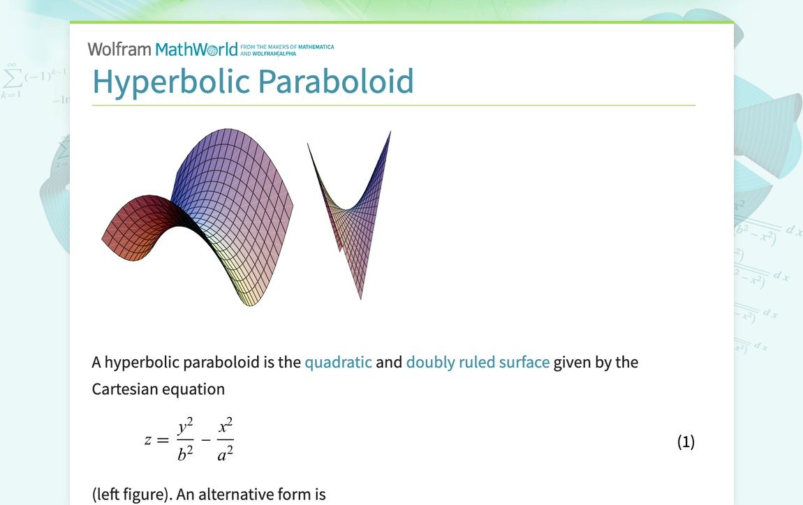 Hyperbolic Paraboloid -- from Wolfram MathWorld