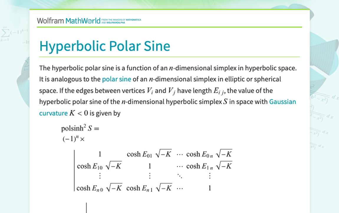 Hyperbolic Polar Sine -- from Wolfram MathWorld