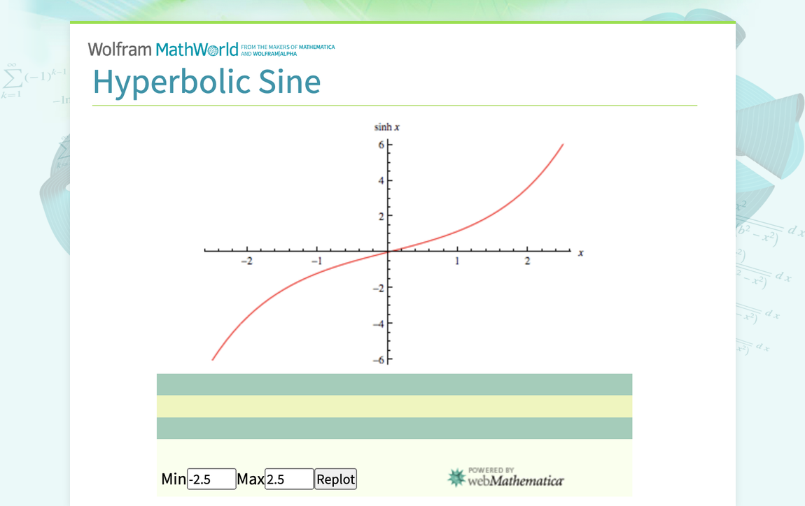 Hyperbolic Sine -- from Wolfram MathWorld