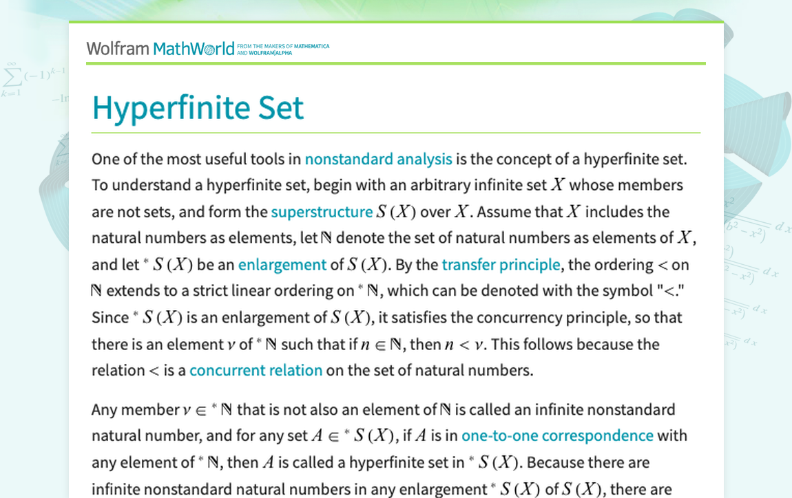 Hyperfinite Set -- from Wolfram MathWorld