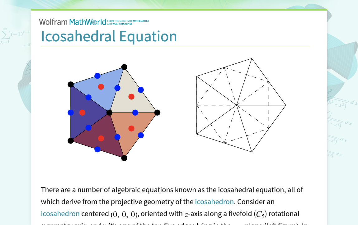 Icosahedral Equation -- from Wolfram MathWorld
