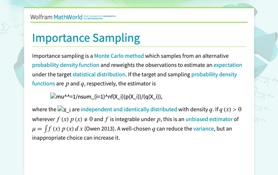 Importance Sampling -- from Wolfram MathWorld