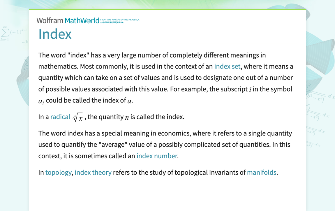 what is index mean in math