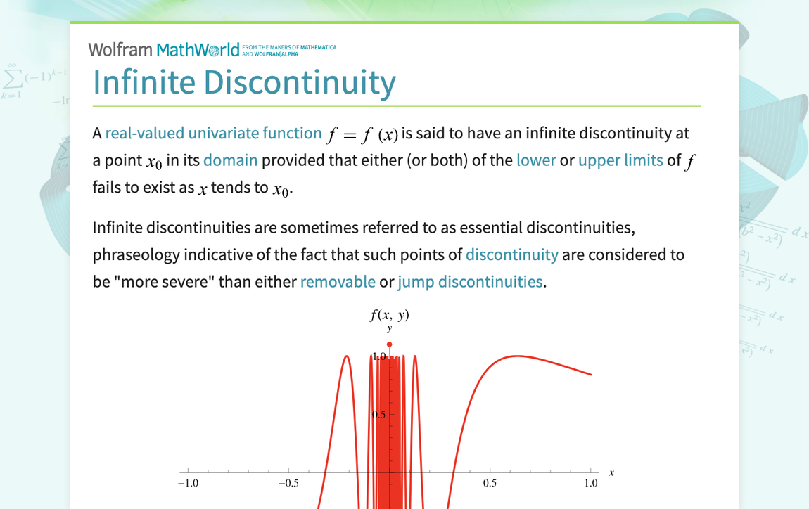 Infinite Discontinuity -- from Wolfram MathWorld