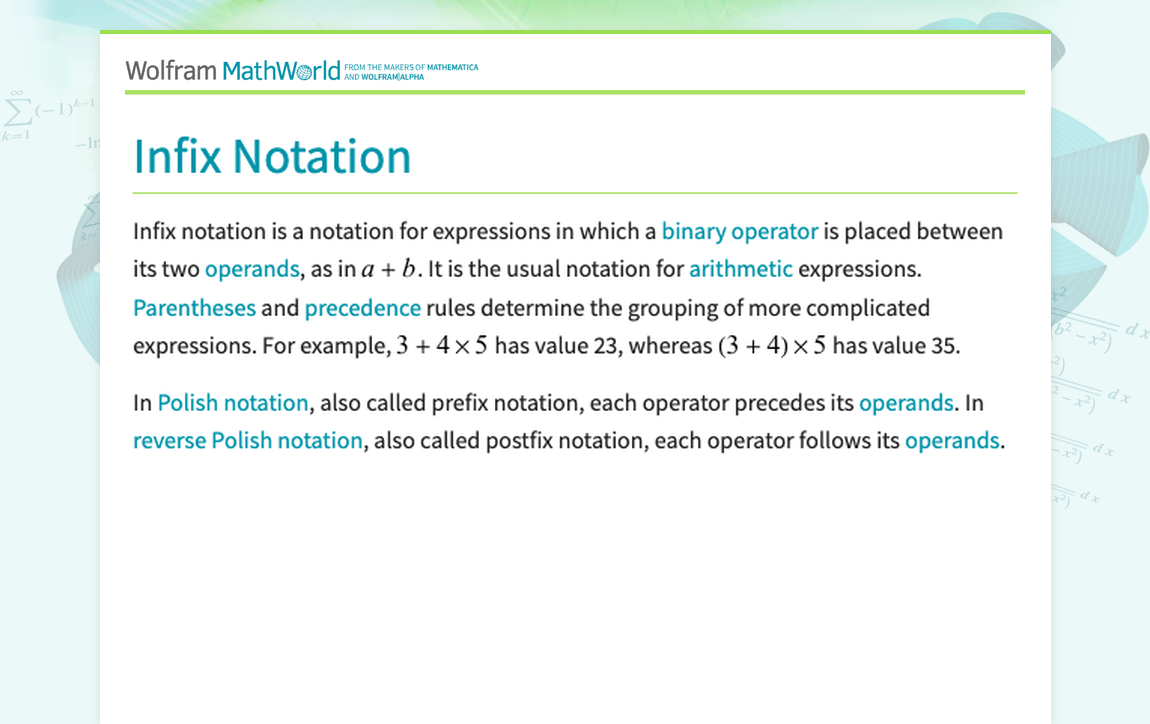 And Notation Python Infix Notation -- from Wolfram MathWorld