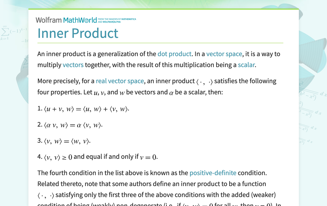 Inner Product -- from Wolfram MathWorld