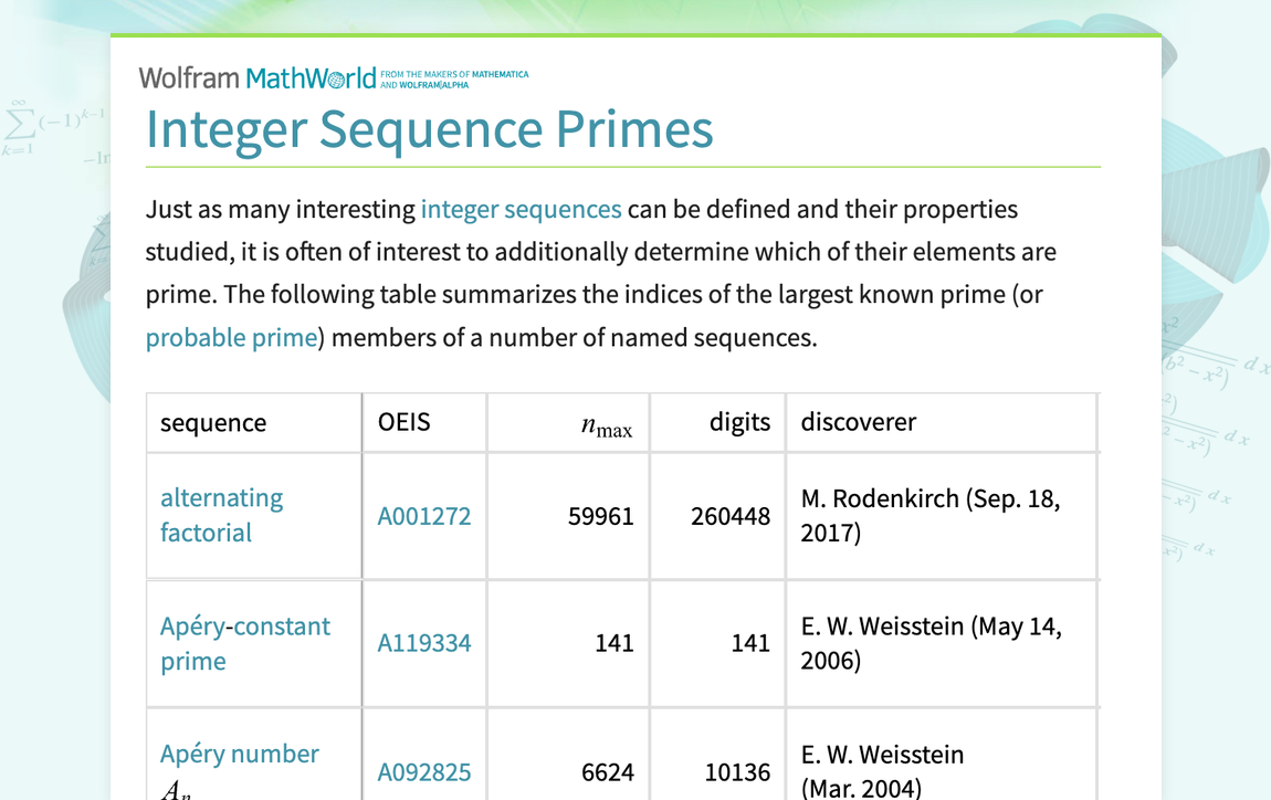 Integer Sequence Primes -- from Wolfram MathWorld