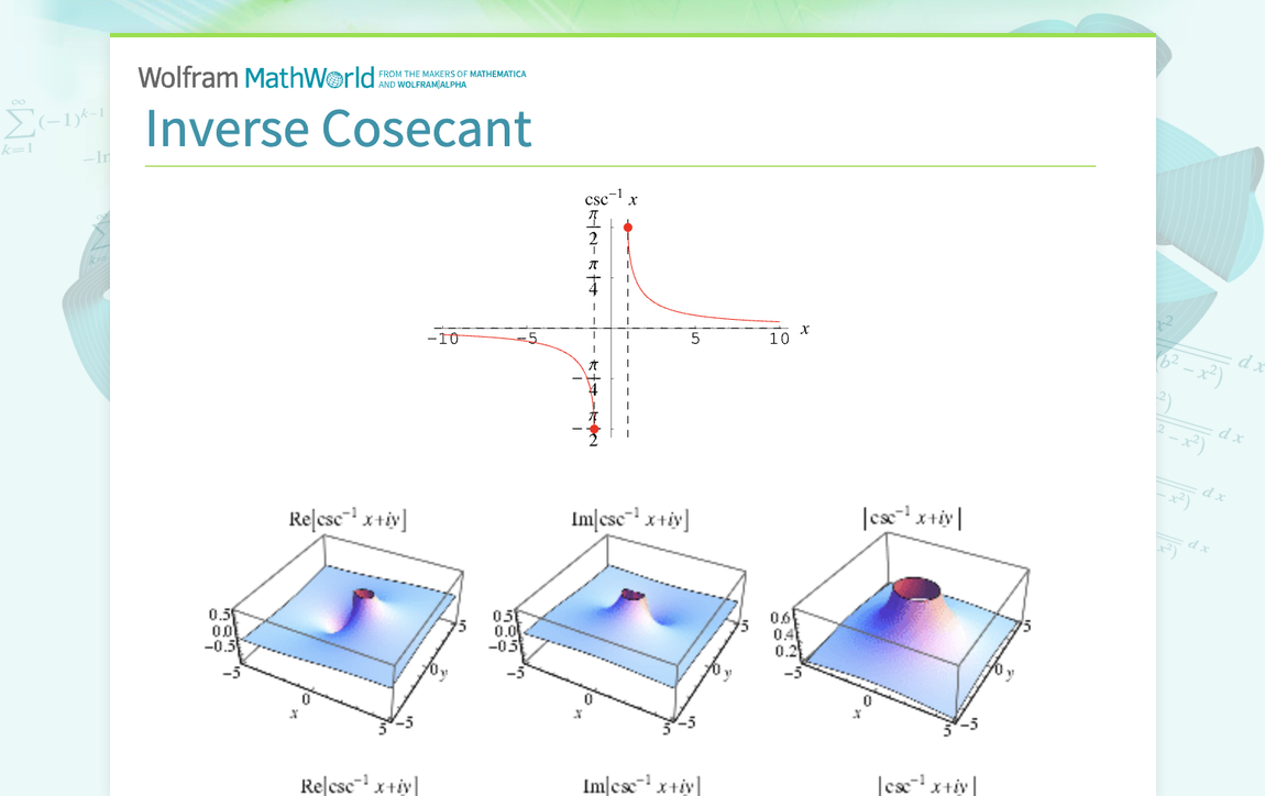 Inverse Cosecant -- from Wolfram MathWorld