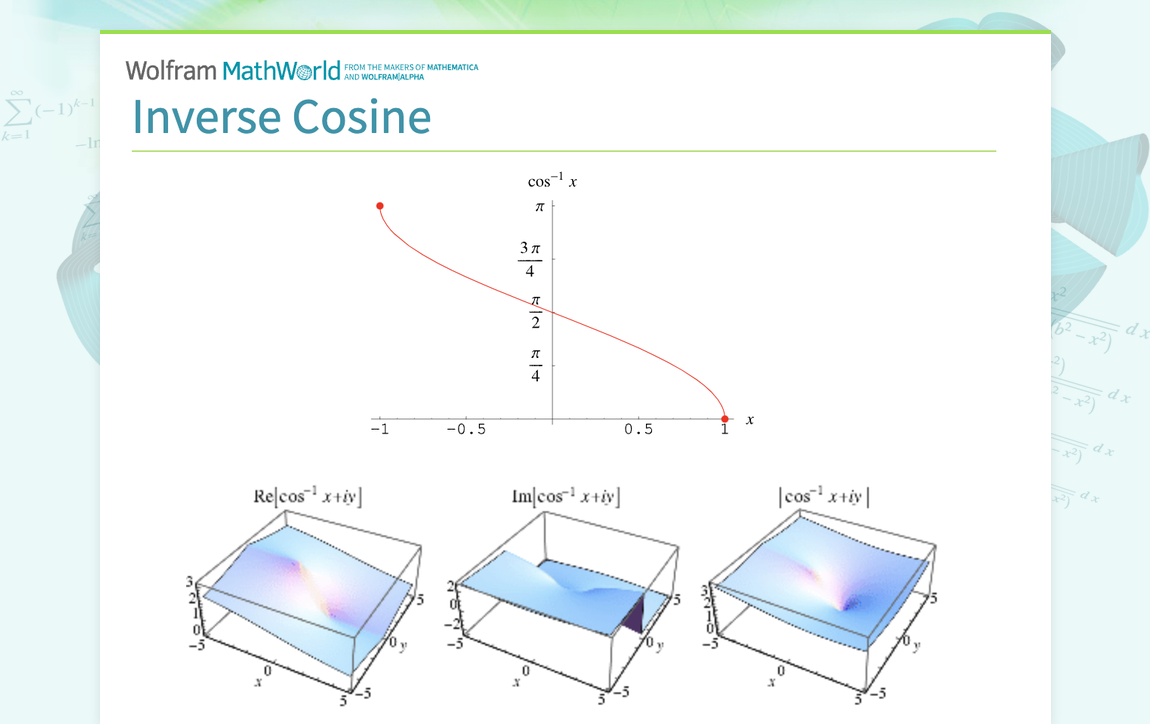 Inverse Cosine -- from Wolfram MathWorld