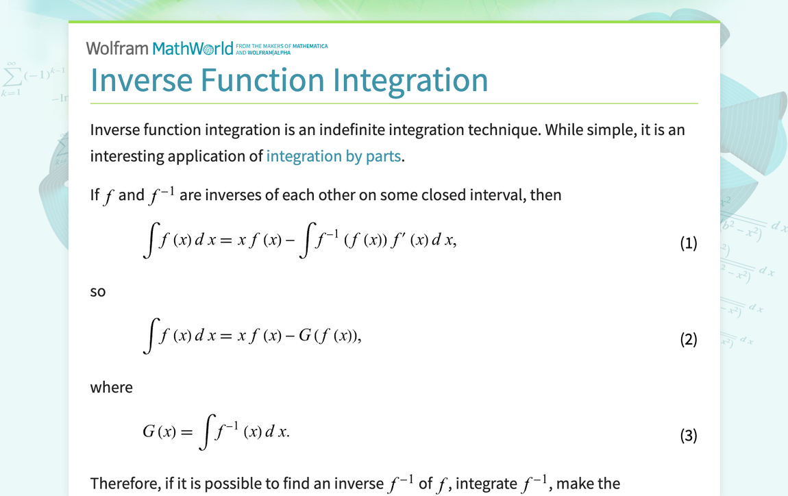 Inverse Function Integration -- From Wolfram MathWorld