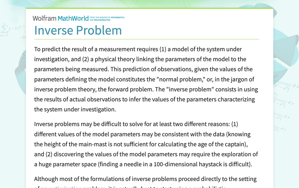 Inverse Problem -- from Wolfram MathWorld