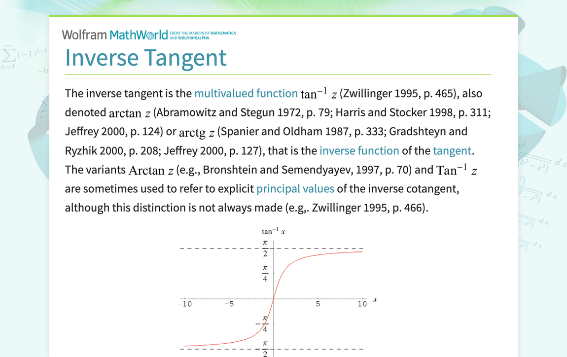 Inverse Tangent -- from Wolfram MathWorld