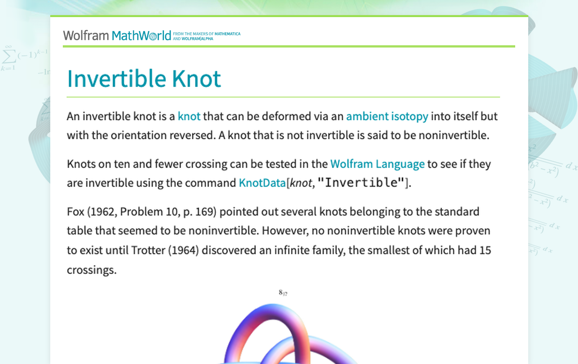 Cnot Inversée Invertible Knot -- from Wolfram MathWorld